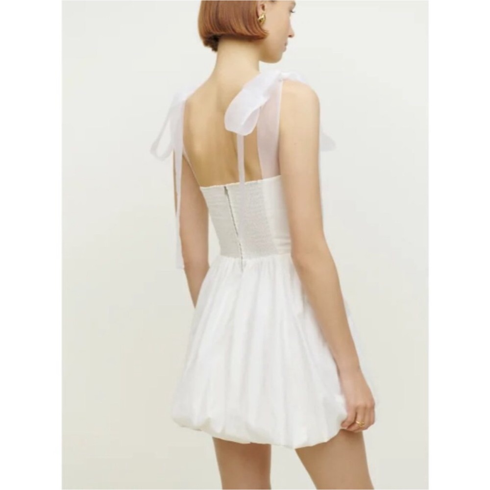 Reformation White Tie-Shoulder Mini Dress Size 6 - Picture 3 of 11